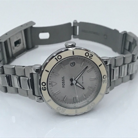 Fossil Ladies Watch Silver White Tone Date Calenda - Picture 6 of 8